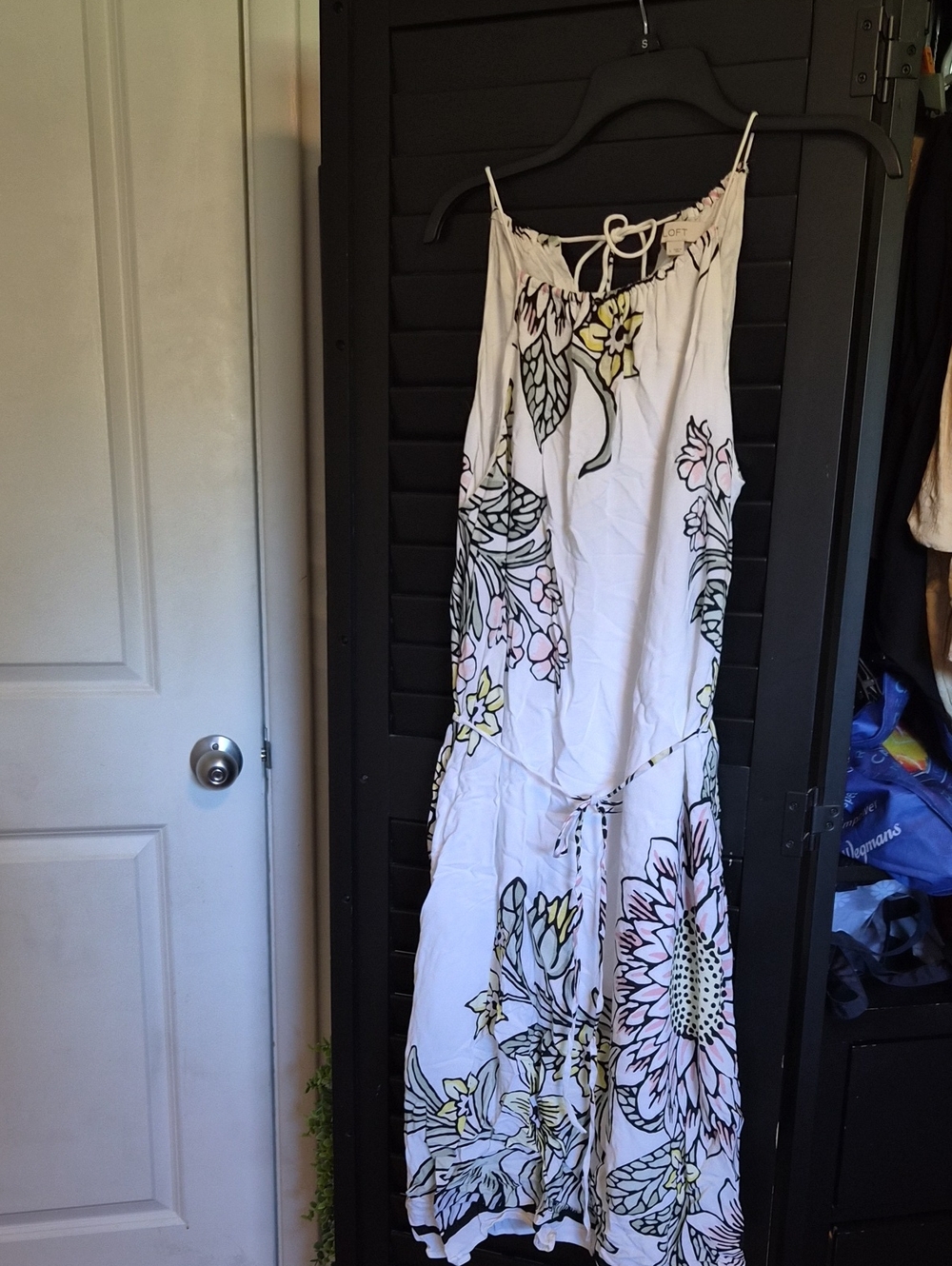 Loft White Floral Maxi Dress with Pink and Yellow Accents